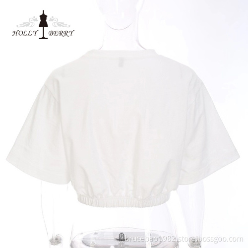 O-Neck Letter Printing High Waist Women Blouse Tops